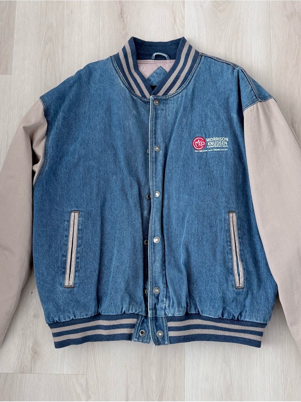 Blue Denim Sleeve Varsity Jacket